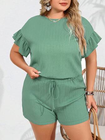 augestellten Ärmeln, Bluse mit & Band vorne, Shorts mit