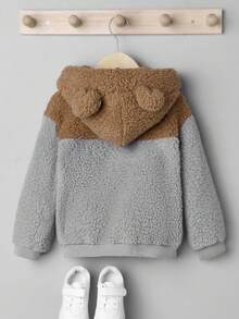 SHEIN Young Boy Two Tone 3D Ear Design Hooded Teddy Jacket Without Tee - Multicolor - View 2
