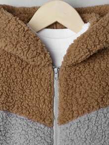 SHEIN Young Boy Two Tone 3D Ear Design Hooded Teddy Jacket Without Tee - Multicolor - View 4