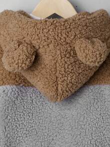 SHEIN Young Boy Two Tone 3D Ear Design Hooded Teddy Jacket Without Tee - Multicolor - View 6
