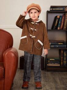 SHEIN Chico joven Abrigo botón duffle con capucha de serraje falso - Café integral - Ver 4