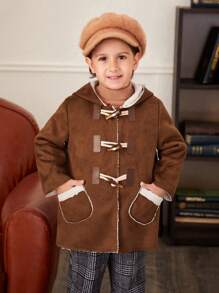 SHEIN Chico joven Abrigo botón duffle con capucha de serraje falso - Café integral - Ver 6