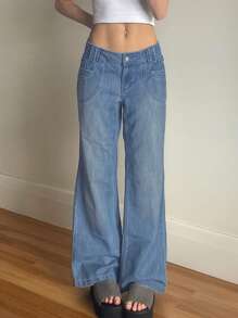 GILIPUR Washed Wide Leg Jeans - Light Wash - View 1