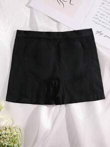 Shorts de fajas unicolor con abertura - Negro - Ver 2