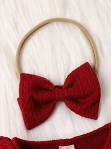 女嬰荷葉邊喇叭袖前蝴蝶結連身背心＆ 頭巾