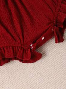 女嬰荷葉邊喇叭袖前蝴蝶結連身背心＆ 頭巾