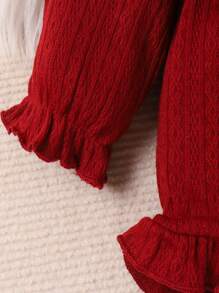 女嬰荷葉邊喇叭袖前蝴蝶結連身背心＆ 頭巾