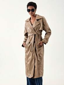 Aveloria Double Breasted Belted Trench Coat - Brown - View 4