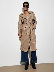 Aveloria Double Breasted Belted Trench Coat - Brown - View 3