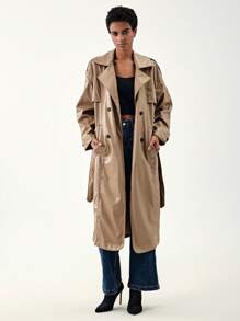 Aveloria Double Breasted Belted Trench Coat - Brown - View 5