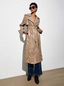 Aveloria Double Breasted Belted Trench Coat - Brown - View 6