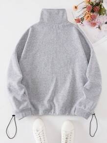 INAWLY Plus Half Zip Drawstring Hem Thermal Lined Sweatshirt - Light Grey - View 2