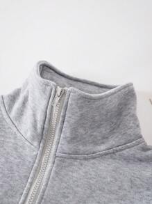 INAWLY Plus Half Zip Drawstring Hem Thermal Lined Sweatshirt - Light Grey - View 3