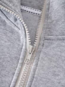 INAWLY Plus Half Zip Drawstring Hem Thermal Lined Sweatshirt - Light Grey - View 4
