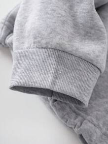 INAWLY Plus Half Zip Drawstring Hem Thermal Lined Sweatshirt - Light Grey - View 5