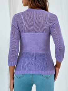 Dệt kim chấm bi Nút phía trước Áo len Mở - Màu Lilac Tím - Xem 2