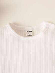 女嬰拼接邊條紋針織連身背心&前蝴蝶結短褲 - 白色 - 查看 3