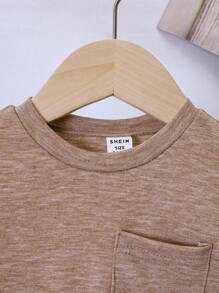 SHEIN 3pcs/Pack Baby/Baby BoySolid Color Patch Pocket T-Shirts - Multicolor - View 3