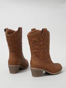 Girls' Western Boots With Stitching Detail And Slip-on Design - Brown - View 4