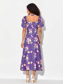 NOUF MATER 雞心領口泡泡袖印花洋裝 - 彩色 - 查看 2