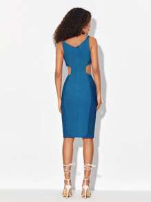 Close Ties Graphic Print Contrast Binding Split Thigh Cami Dress - Multicolor - View 2