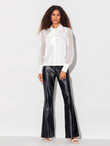 Ashanti Andrews Cà vạt Tay áo lồng đèn Nút phía trước Áo sơ mi - trắng - Xem 7