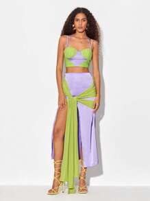 ZAYNA 雙色胸部褶皺吊帶上衣 - 彩色 - 查看 3