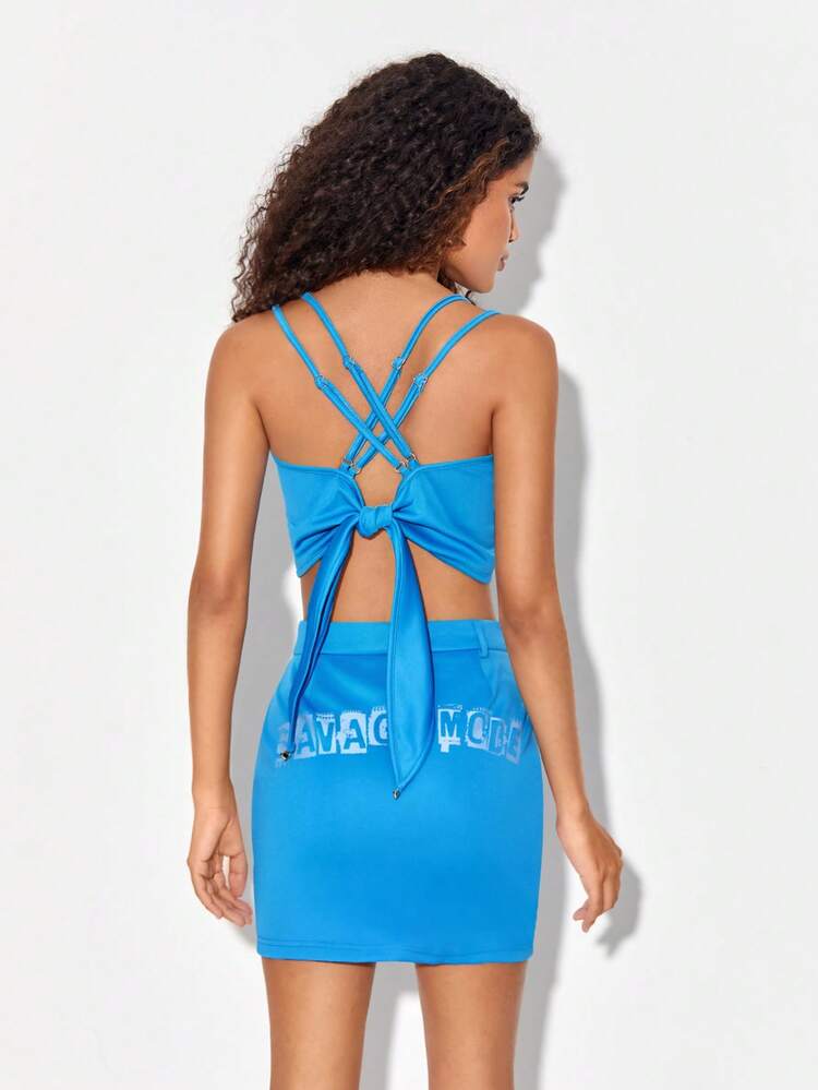 Designer Ruched Bust Cami Top & Cut Out Skirt Set, Women Co-Ords, For Summer, Holiday, Going Out, Festival