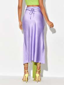 ZAYNA Two Tone Twist Front Split Thigh Skirt - Lilac Purple - View 2