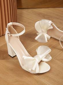 Sandalias de tacón alto con decoración de mariposa, encaje y flores para primavera/verano, San Valentín - Blanco - Ver 4