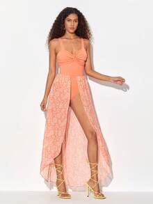 House of Dani.B Floral Print Twist Bust Cami Dress - Coral Orange - View 3