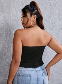 SHEIN Privé Plus Twist Front Lettuce Trim Split Hem Tube Top - Black - View 2