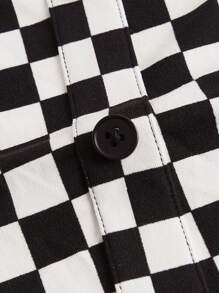 SHEIN EZwear Vestido con botones y estampado de cuadros para verano, talla grande - Blanco y Negro - Ver 4