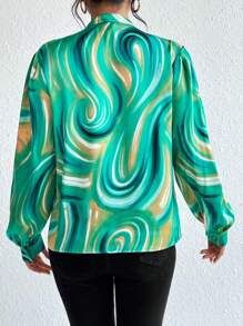 SHEIN Privé Allover Print Mock Neck Lantern Sleeve Blouse - Multicolor - View 2