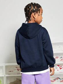 SHEIN Tween Boy Letter & Figure Graphic Drop Shoulder Sweatshirt - Navy Blue - View 2