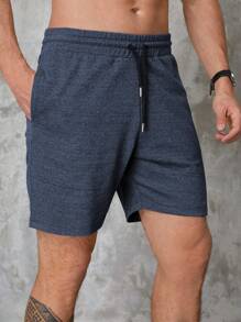 RueChic Men Drawstring Waist Shorts - Blue - View 3