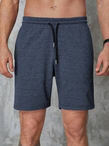 RueChic Men Drawstring Waist Shorts - Blue - View 4