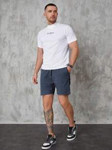 RueChic Men Drawstring Waist Shorts - Blue - View 5