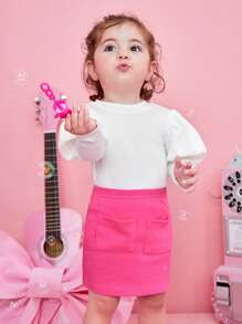 SHEIN 女嬰泡泡袖T恤&口袋貼布半身裙 - 彩色 - 查看 1