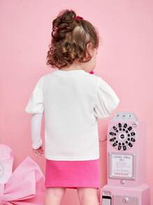 SHEIN 女嬰泡泡袖T恤&口袋貼布半身裙 - 彩色 - 查看 2