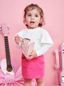 SHEIN 女嬰泡泡袖T恤&口袋貼布半身裙 - 彩色 - 查看 4