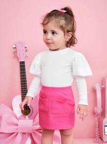 SHEIN 女嬰泡泡袖T恤&口袋貼布半身裙 - 彩色 - 查看 6