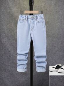 SHEIN 男小童斜口袋直筒牛仔褲 - 淺色水洗藍 - 查看 1