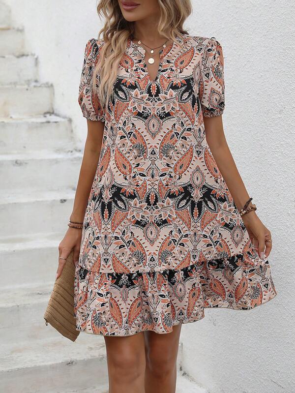 EMERY ROSE Rochie smock cu mâneci bufante cu imprimeu peste tot