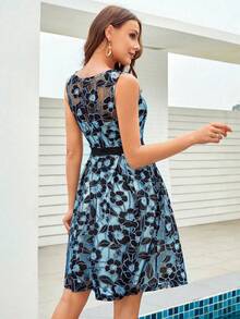 Floral Print Mesh Overlay Dress - Multicolor - View 2