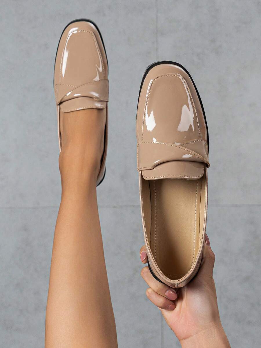 Ladies' Simple Square Toe Loafers Flat Shoes - Apricot - View 1