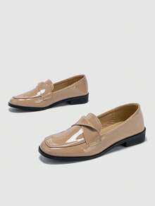 Ladies' Simple Square Toe Loafers Flat Shoes - Apricot - View 2
