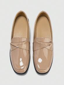 Ladies' Simple Square Toe Loafers Flat Shoes - Apricot - View 3