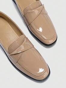 Ladies' Simple Square Toe Loafers Flat Shoes - Apricot - View 5