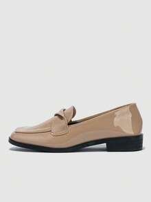 Ladies' Simple Square Toe Loafers Flat Shoes - Apricot - View 7